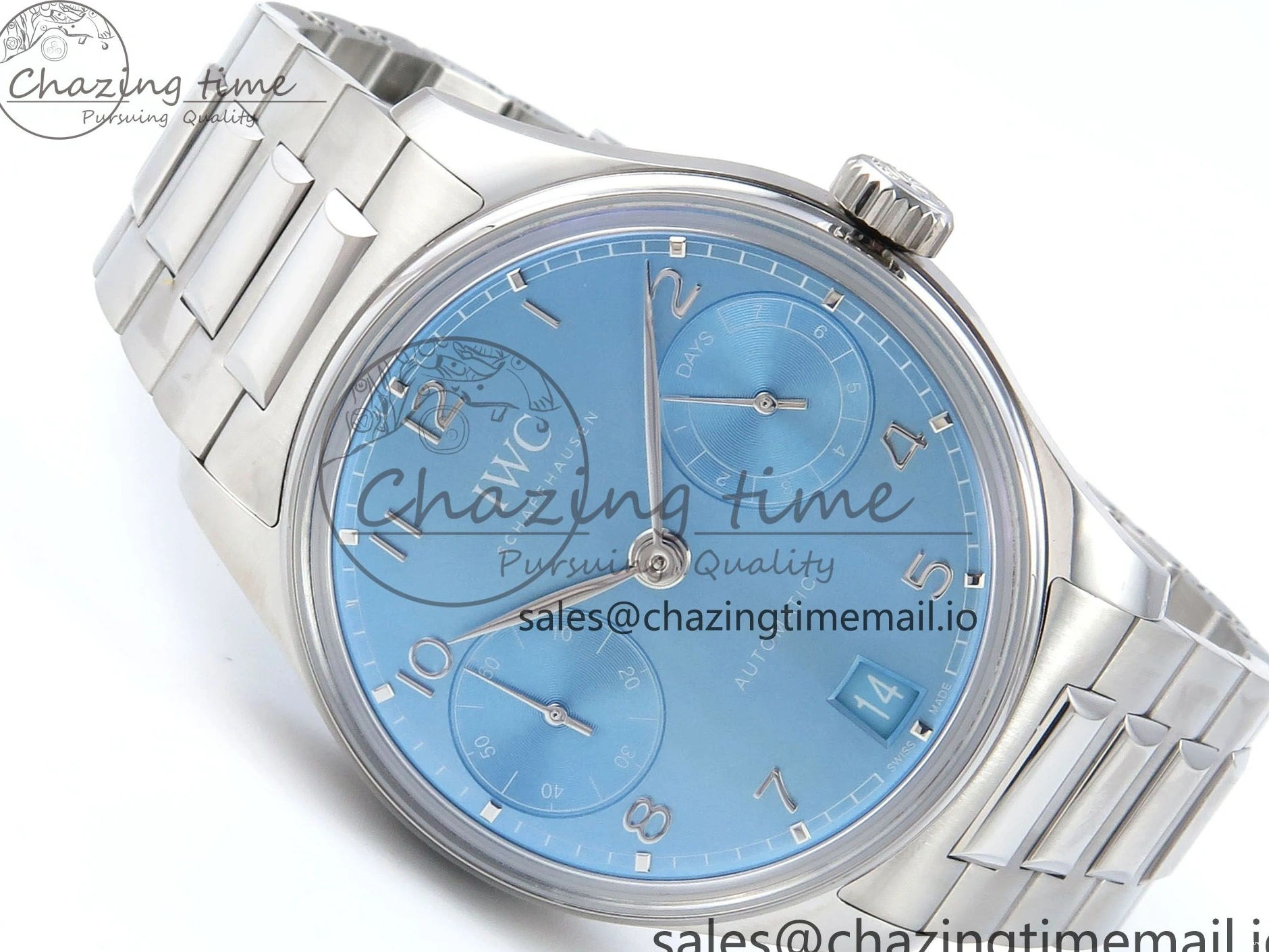 MIROTIME 0506 FashionForward Portugieser Auto IWC0562D APSF 1:1 Best Edition Light Blue Dial on SS Bracelet A 6994